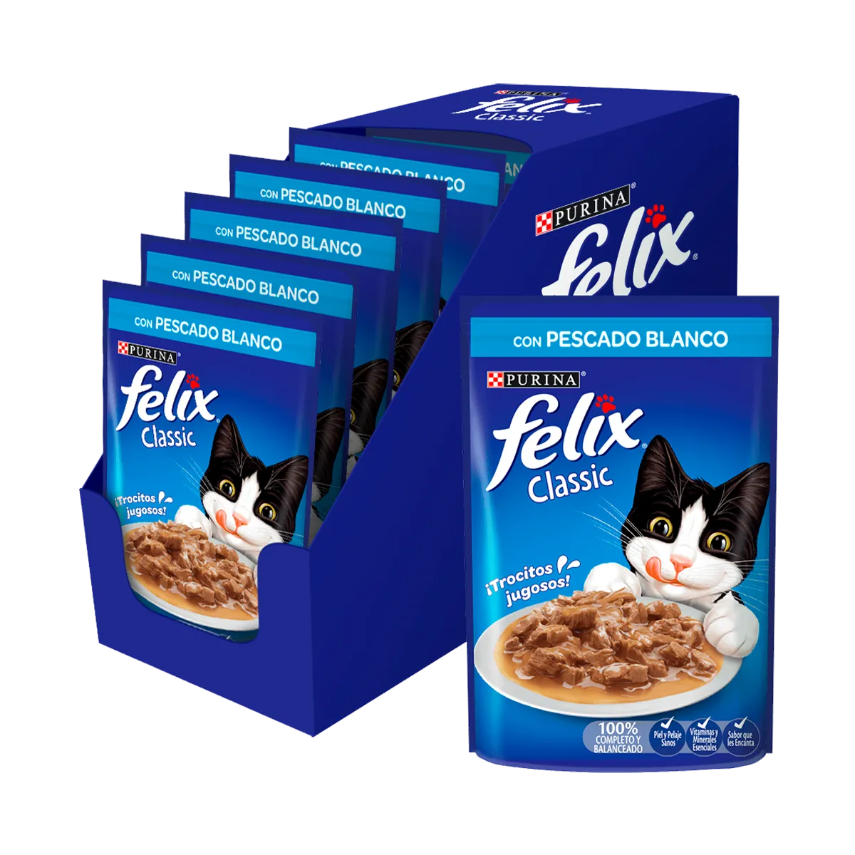 Sachet Gato Felix Pescado Blanco 24 Unidades