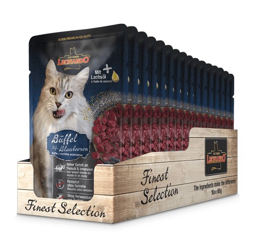 Caja Sachet Leonardo Gato Bufalo y Arándano 16 Unidades