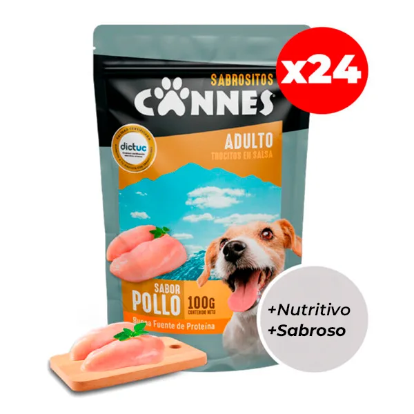 Caja Sachet Cannes sabor Pollo 24 Unidades