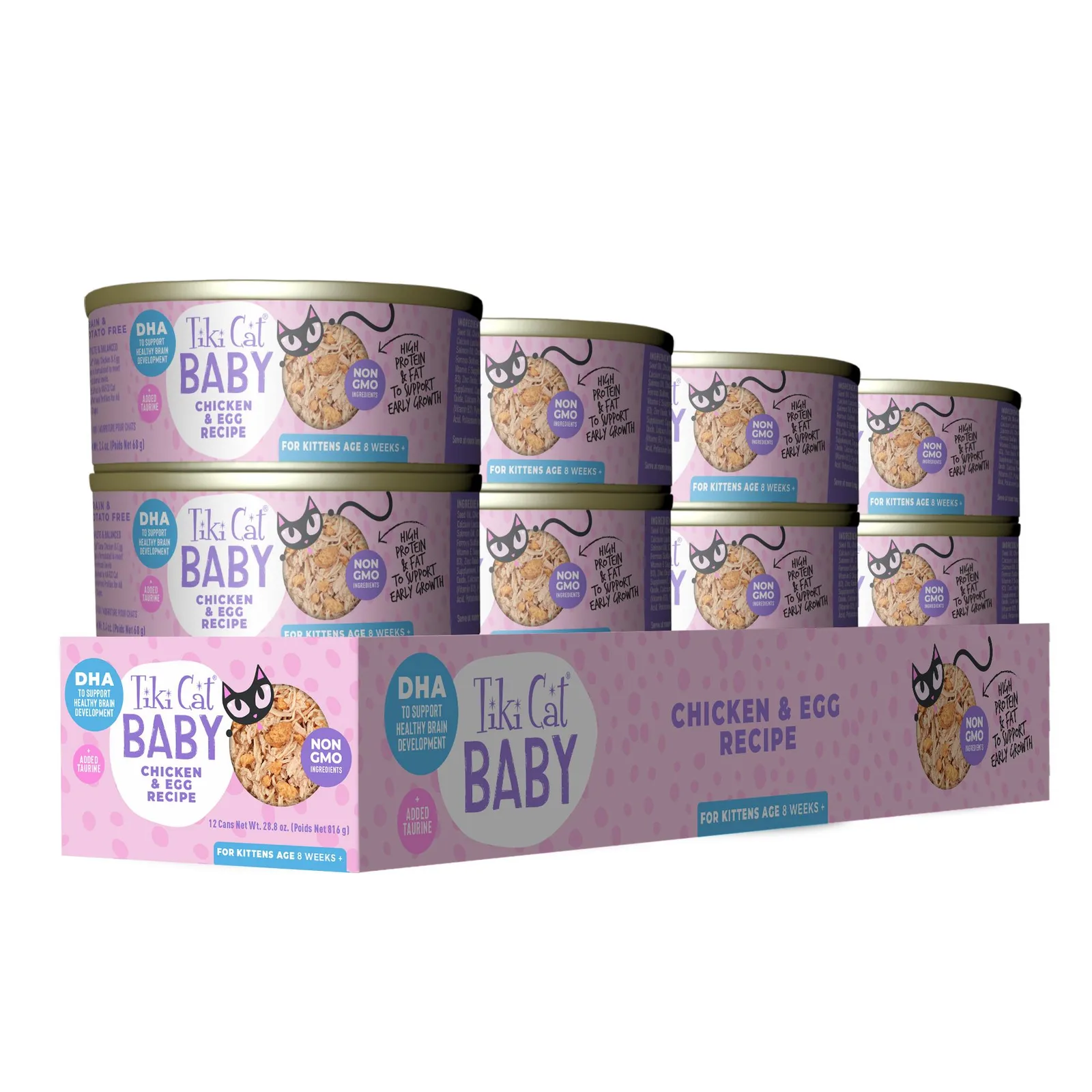 Display Lata para Gatos Tiki Cat Baby Chicken & Egg Recipe 12 Unidades