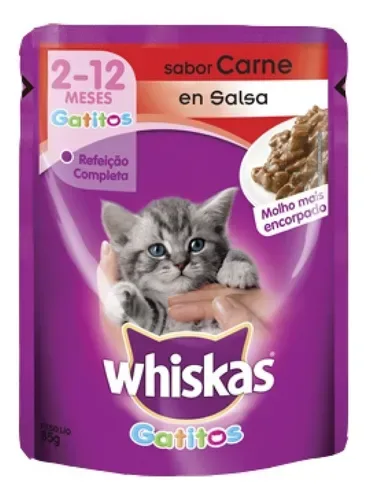 Caja Sachet Gato Whiskas Gatito Carne 12 Unidades