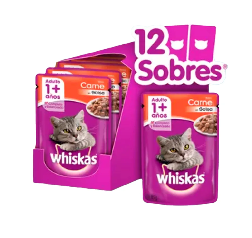 Caja Sachet Gato Whiskas Carne 12 Unidades