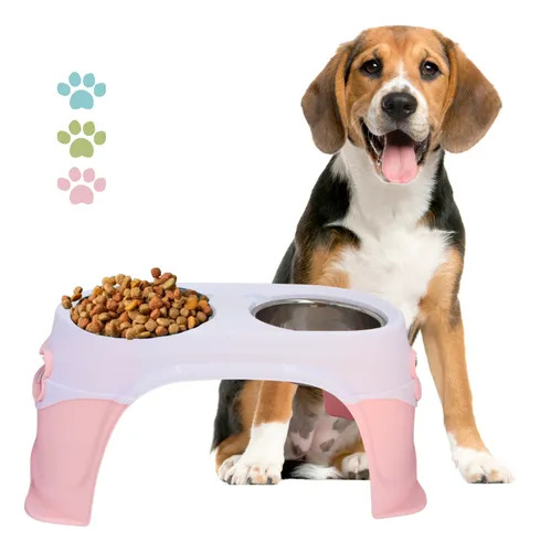 Plato Mascotas Doble Pedestal Rosa (XDB-005R)