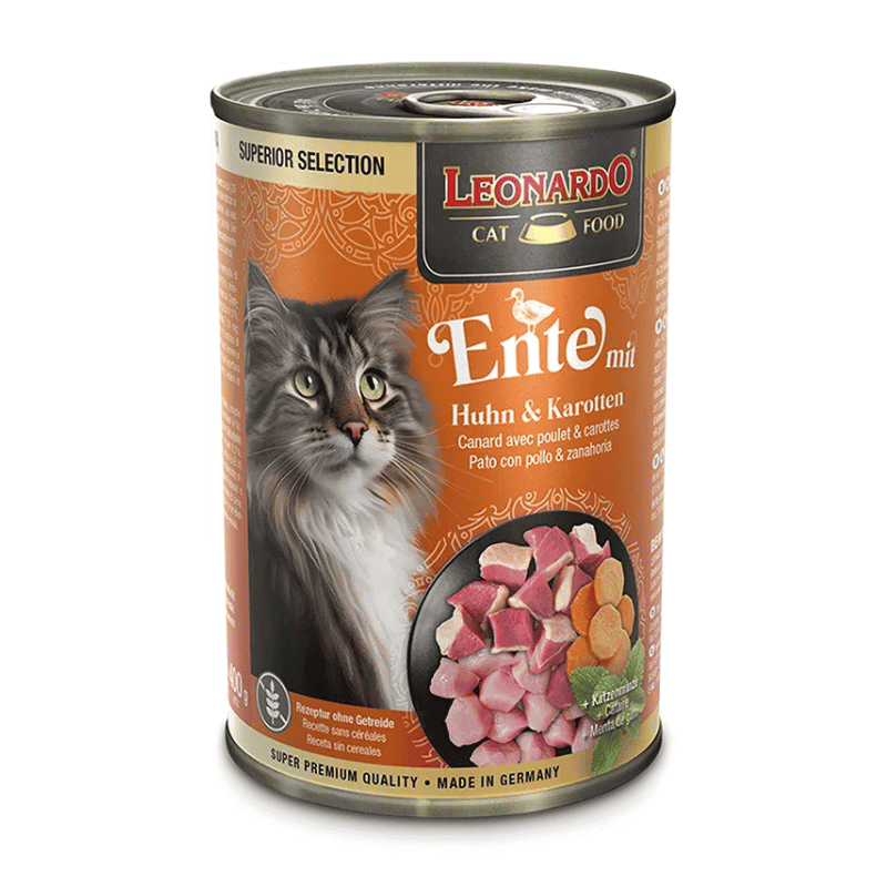 Lata Leonardo Gato Super Premium Pato & Pollo con Zanahoria x6 Unidades
