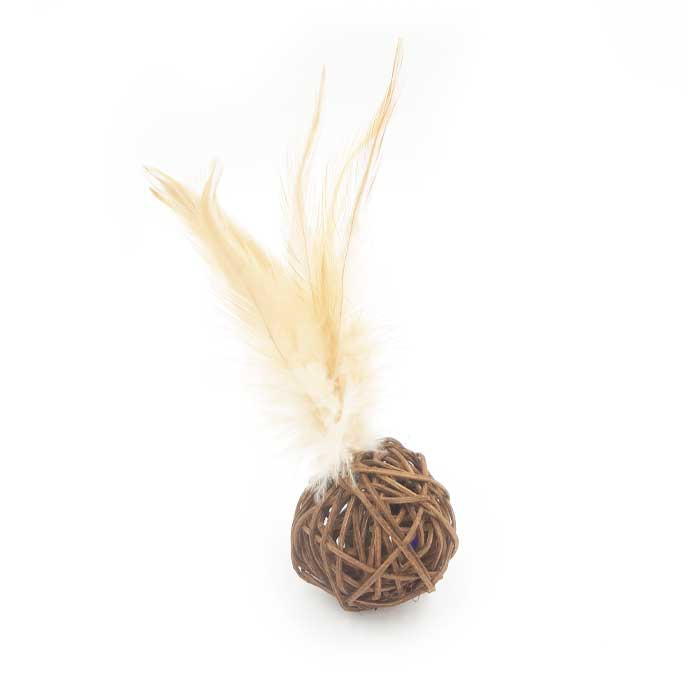 Juguete Bola de Rattan con Plumas 5 cm