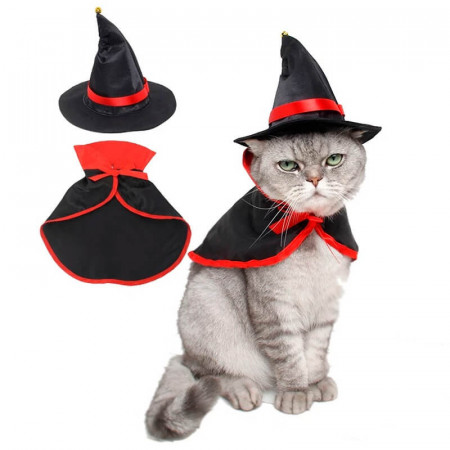Disfraz Brujo para Gato con Sombrero y Capa Talla L(AL-)