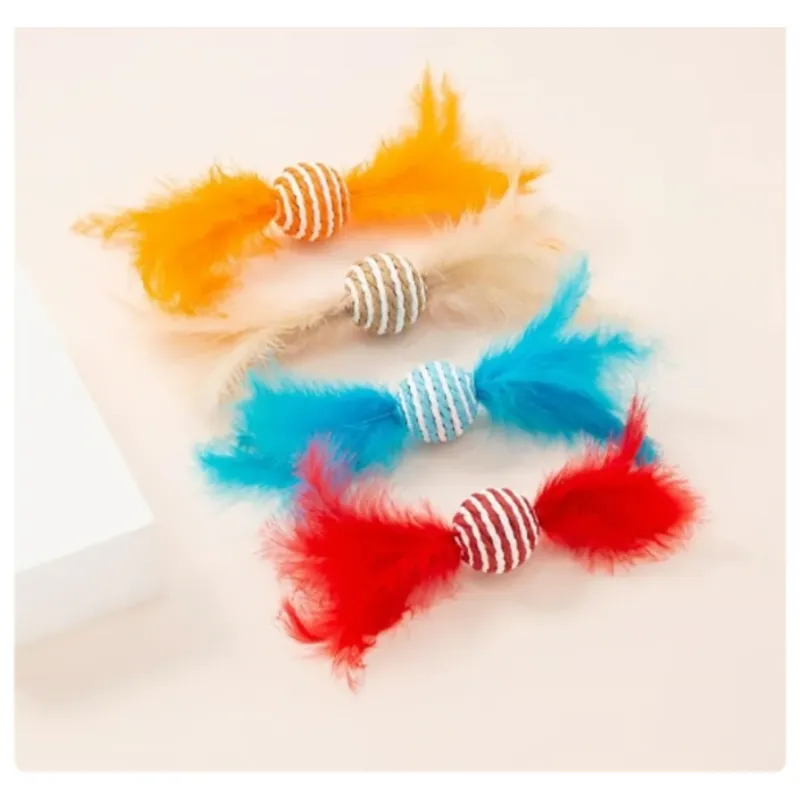 Juguete Gatos Bola con Pluma Doble Colores (HDD-022)