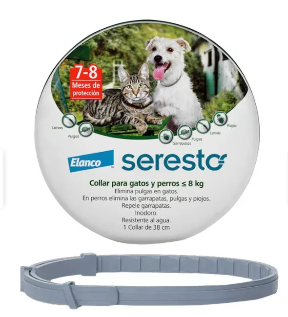 Collar Antipulgas y Garrapatas - Seresto Gato y Perro Hasta