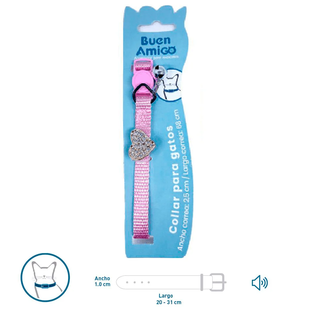 Collar Anti Ahorque Gato Corazón Rosa