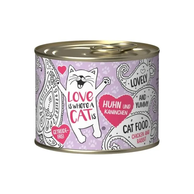Lata Gato Love Is Where Cat Chicken Rabbit