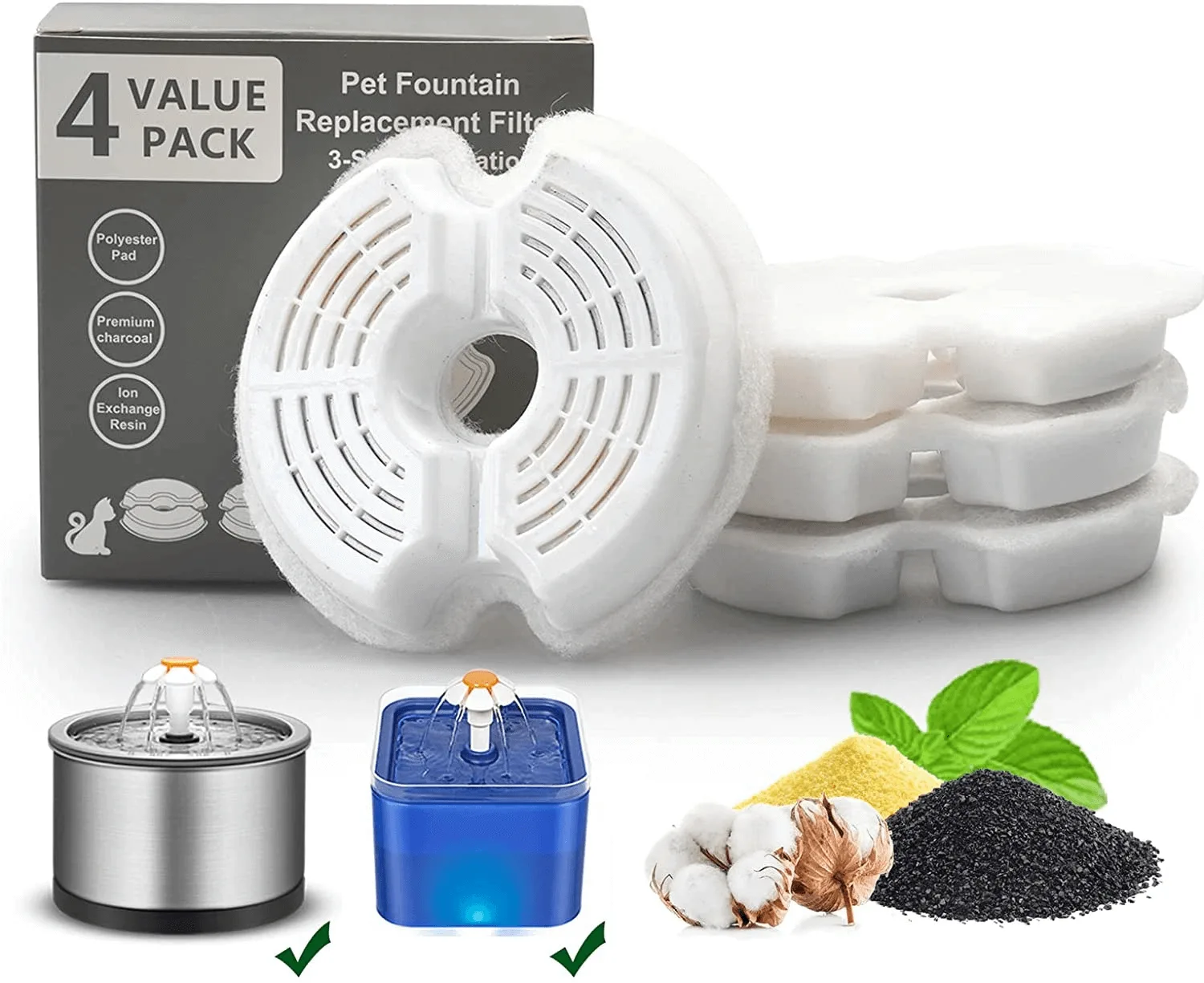 Filtro Repuesto Fuente / Bebedero Para Gatos Pack 4 Unidades