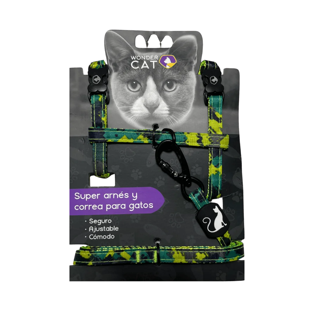 Arnés + Correa Trailla Premium Gato Camuflaje Verde (VMT011-1)