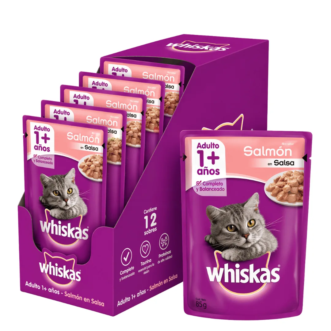 Caja Sachet Gato Whiskas Salmón 12 Unidades